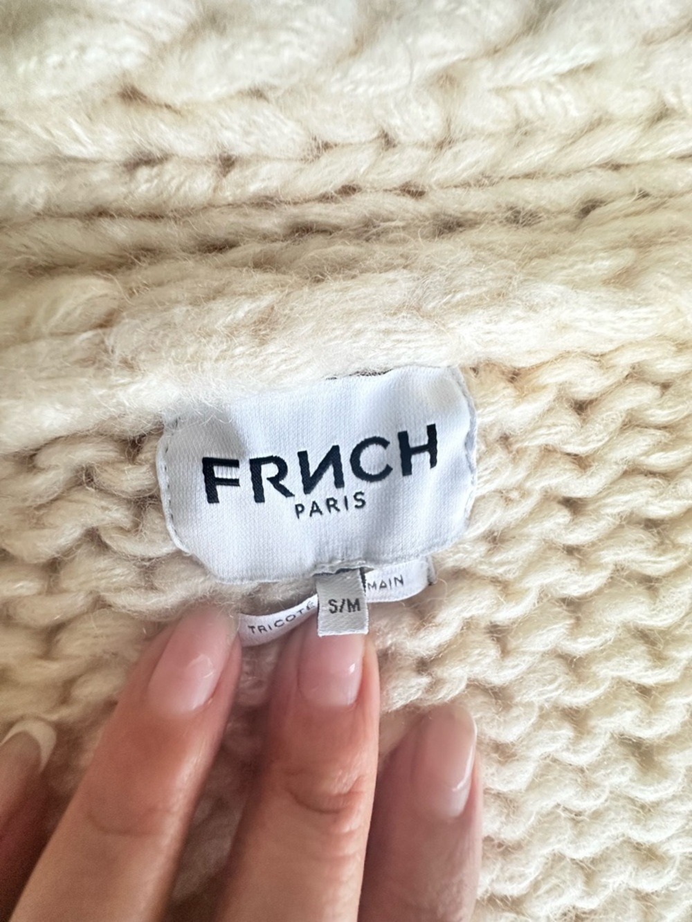 FRNCH Cream Chunky Knit Cardigan with Pink, Purple and Brown Flower. Size S/M - Picture 4 of 7